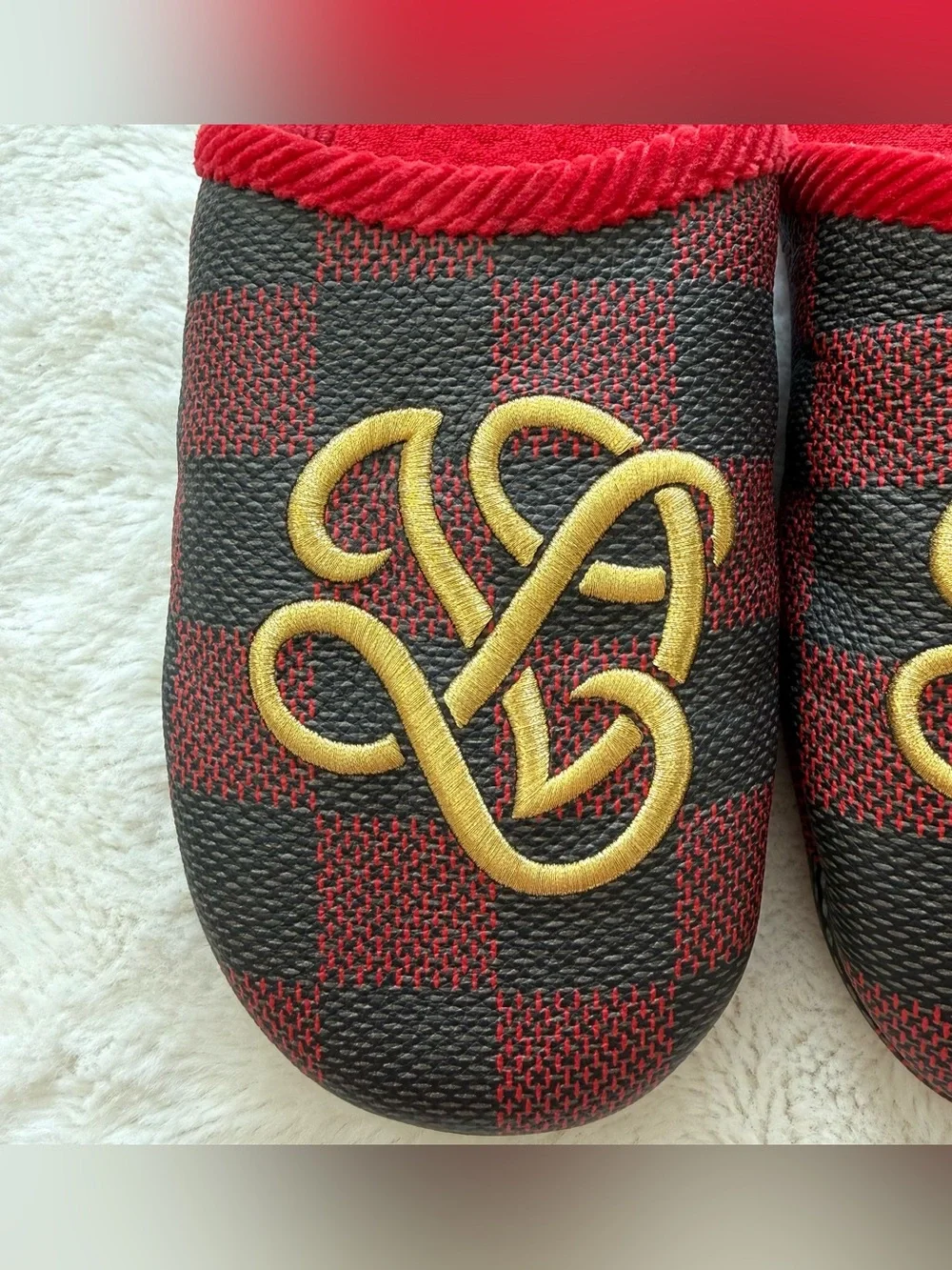 NEW! LOUIS VUITTON Palace Line  Slippers Red Gold Black Damier Size 10 UK/11 UK